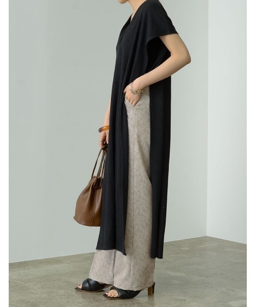 Re:EDIT（リエディ）の「前後2WAY楊柳カットソーロングベスト（ベスト・レディース・ブラック/ベージュ/カーキ・LARGE/SHORT/MEDIUM）」の15枚目の写真