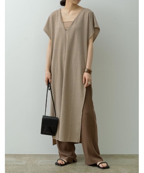 Re:EDIT（リエディ）の「前後2WAY楊柳カットソーロングベスト（ベスト・レディース・ブラック/ベージュ/カーキ・LARGE/SHORT/MEDIUM）」の8枚目の写真