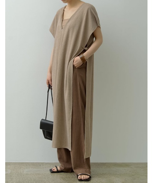 Re:EDIT（リエディ）の「前後2WAY楊柳カットソーロングベスト（ベスト・レディース・ブラック/ベージュ/カーキ・LARGE/SHORT/MEDIUM）」の22枚目の写真