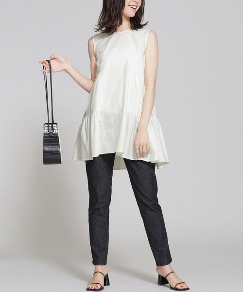 NANO universe（ナノユニバース）の「タイプライターティアードブラウス ノースリーブ（シャツ/ブラウス・レディース・ブラック/オフホワイト/イエロー・38/36）」の6枚目の写真