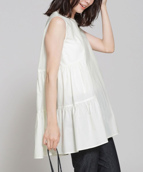 NANO universe（ナノユニバース）の「タイプライターティアードブラウス ノースリーブ（シャツ/ブラウス・レディース・ブラック/オフホワイト/イエロー・38/36）」の5枚目の写真