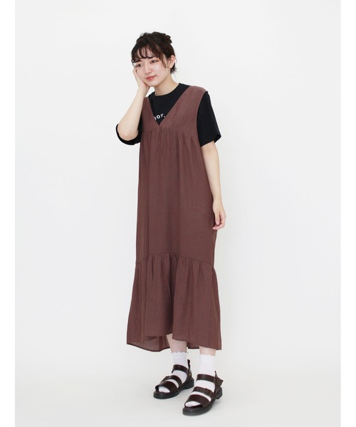 ehka sopo（エヘカソポ）の「ノースリワッシャーワンピース（ワンピース・レディース・ブラウン/キナリ/グリーン・ﾌﾘ-）」の7枚目の写真