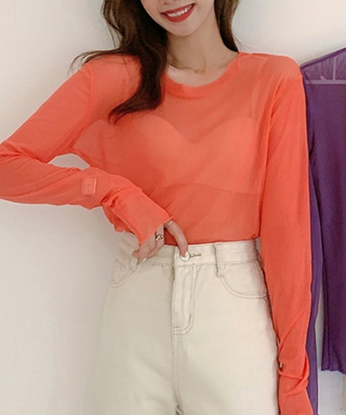 lakkanoir（ラッカノア）の「透け感シアーロングスリーブプルオーバー（その他トップス・レディース・ホワイト/ブラック/パープル/オレンジ/クリーム・S/XL/L/M）」の5枚目の写真