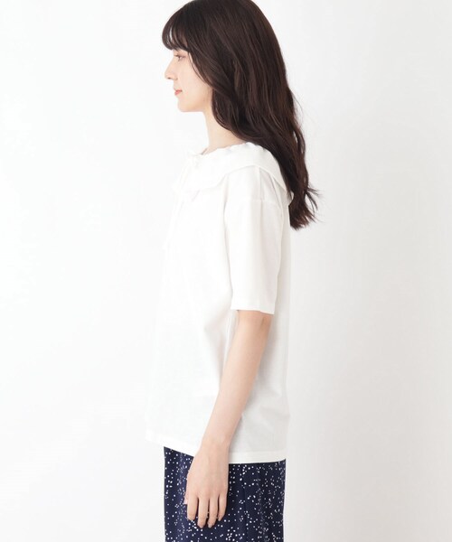 Cutie Blonde（キューティーブロンド）の「◆【S-L】フリルカラートップス（Tシャツ/カットソー・レディース・ブラック/アイボリー/ライトオレンジ系・01/02/03）」の5枚目の写真