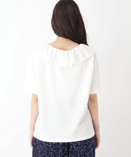 Cutie Blonde（キューティーブロンド）の「◆【S-L】フリルカラートップス（Tシャツ/カットソー・レディース・ブラック/アイボリー/ライトオレンジ系・01/02/03）」の6枚目の写真