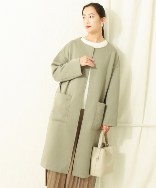 libelle more(リベル モア)の「ダンボールカルゼ トッパーコート(ノーカラーコート・レディース・ブラック/ベージュ/ネイビー/アイボリー/ライトカーキ・M/L)」の4枚目の写真