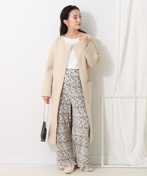 libelle more(リベル モア)の「ダンボールカルゼ トッパーコート(ノーカラーコート・レディース・ブラック/ベージュ/ネイビー/アイボリー/ライトカーキ・M/L)」の3枚目の写真