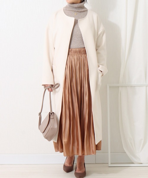 libelle more(リベル モア)の「ダンボールカルゼ トッパーコート(ノーカラーコート・レディース・ブラック/ベージュ/ネイビー/アイボリー/ライトカーキ・M/L)」の1枚目の写真