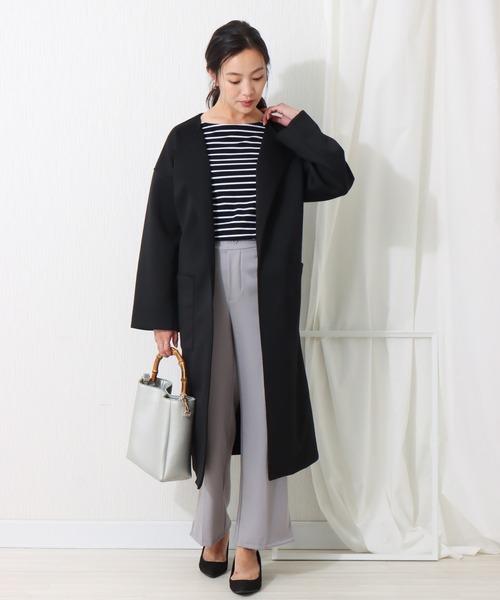 libelle more(リベル モア)の「ダンボールカルゼ トッパーコート(ノーカラーコート・レディース・ブラック/ベージュ/ネイビー/アイボリー/ライトカーキ・M/L)」の2枚目の写真