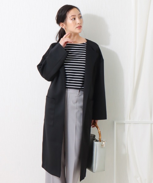 libelle more(リベル モア)の「ダンボールカルゼ トッパーコート(ノーカラーコート・レディース・ブラック/ベージュ/ネイビー/アイボリー/ライトカーキ・M/L)」の16枚目の写真