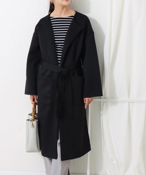 libelle more(リベル モア)の「ダンボールカルゼ トッパーコート(ノーカラーコート・レディース・ブラック/ベージュ/ネイビー/アイボリー/ライトカーキ・M/L)」の20枚目の写真