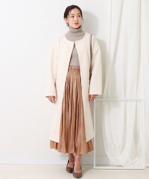 libelle more(リベル モア)の「ダンボールカルゼ トッパーコート(ノーカラーコート・レディース・ブラック/ベージュ/ネイビー/アイボリー/ライトカーキ・M/L)」の6枚目の写真