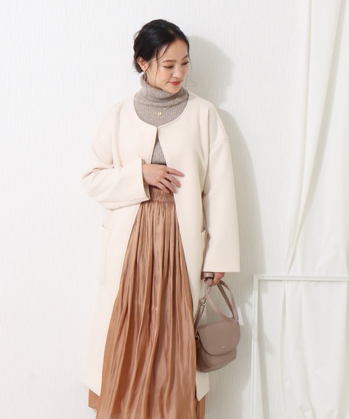 libelle more(リベル モア)の「ダンボールカルゼ トッパーコート(ノーカラーコート・レディース・ブラック/ベージュ/ネイビー/アイボリー/ライトカーキ・M/L)」の9枚目の写真