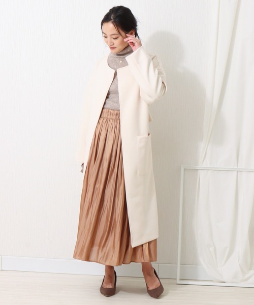 libelle more(リベル モア)の「ダンボールカルゼ トッパーコート(ノーカラーコート・レディース・ブラック/ベージュ/ネイビー/アイボリー/ライトカーキ・M/L)」の10枚目の写真