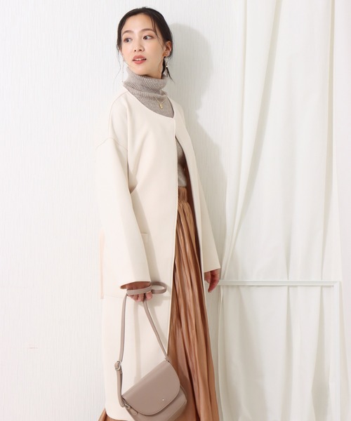 libelle more(リベル モア)の「ダンボールカルゼ トッパーコート(ノーカラーコート・レディース・ブラック/ベージュ/ネイビー/アイボリー/ライトカーキ・M/L)」の11枚目の写真