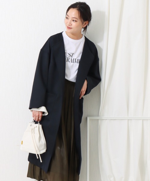 libelle more(リベル モア)の「ダンボールカルゼ トッパーコート(ノーカラーコート・レディース・ブラック/ベージュ/ネイビー/アイボリー/ライトカーキ・M/L)」の22枚目の写真