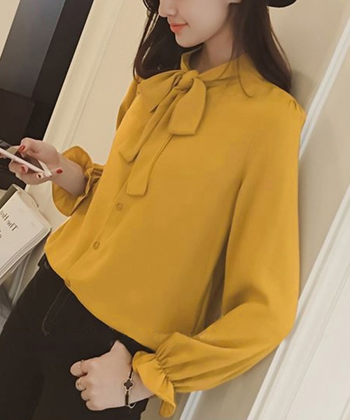 Amulet(アミュレット)の「ネックリボンブラウス(シャツ/ブラウス・レディース・ホワイト/ブラウン/マスタード・M/L/XL)」の7枚目の写真