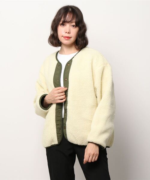 Lee（リー）の「Lee/リー　リバーシブルノーカラージャケット（ノーカラージャケット・レディース・カーキ/ブラック/イエロー・MEDIUM/SMALL）」の6枚目の写真