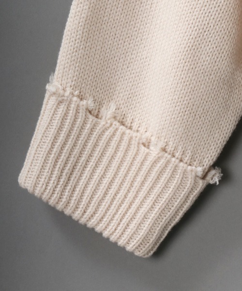SITRY（シトリー）の「Big silhouette damage Knit Cardigan/ビッグシルエット クルーネック ダメージニット ルーズカーディガン/カーデ（カーディガン/ボレロ・メンズ・オフホワイト/チャコールグレー/モカ/グレイッシュブルー・M/L）」の6枚目の写真