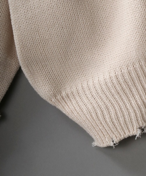 SITRY（シトリー）の「Big silhouette damage Knit Cardigan/ビッグシルエット クルーネック ダメージニット ルーズカーディガン/カーデ（カーディガン/ボレロ・メンズ・オフホワイト/チャコールグレー/モカ/グレイッシュブルー・M/L）」の7枚目の写真