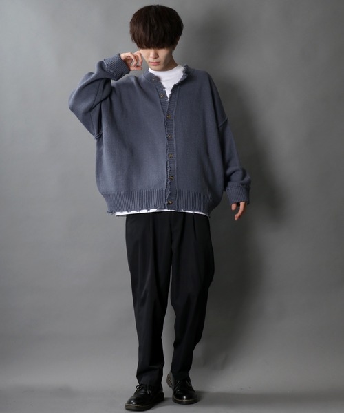 SITRY（シトリー）の「Big silhouette damage Knit Cardigan/ビッグシルエット クルーネック ダメージニット ルーズカーディガン/カーデ（カーディガン/ボレロ・メンズ・オフホワイト/チャコールグレー/モカ/グレイッシュブルー・M/L）」の15枚目の写真