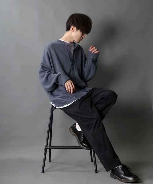 SITRY（シトリー）の「Big silhouette damage Knit Cardigan/ビッグシルエット クルーネック ダメージニット ルーズカーディガン/カーデ（カーディガン/ボレロ・メンズ・オフホワイト/チャコールグレー/モカ/グレイッシュブルー・M/L）」の18枚目の写真