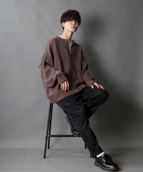 SITRY（シトリー）の「Big silhouette damage Knit Cardigan/ビッグシルエット クルーネック ダメージニット ルーズカーディガン/カーデ（カーディガン/ボレロ・メンズ・オフホワイト/チャコールグレー/モカ/グレイッシュブルー・M/L）」の14枚目の写真