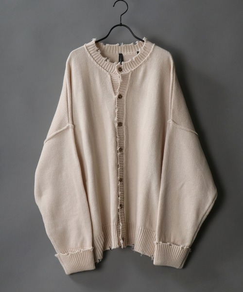 SITRY（シトリー）の「Big silhouette damage Knit Cardigan/ビッグシルエット クルーネック ダメージニット ルーズカーディガン/カーデ（カーディガン/ボレロ・メンズ・オフホワイト/チャコールグレー/モカ/グレイッシュブルー・M/L）」の19枚目の写真