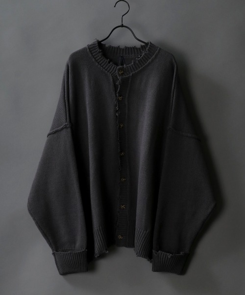 SITRY（シトリー）の「Big silhouette damage Knit Cardigan/ビッグシルエット クルーネック ダメージニット ルーズカーディガン/カーデ（カーディガン/ボレロ・メンズ・オフホワイト/チャコールグレー/モカ/グレイッシュブルー・M/L）」の20枚目の写真