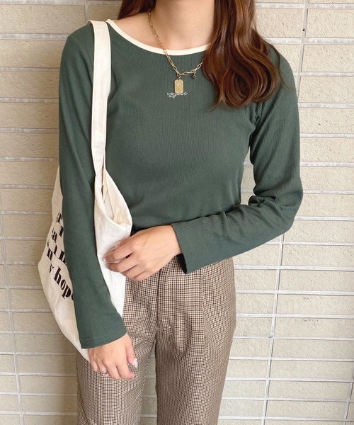 apres jour(アプレジュール)の「リンガーリブロンT【ZOZOTOWN限定アイテム】(Tシャツ/カットソー・レディース・グリーン/アイボリー/ナチュラル・X-LARGE/フリー)」の2枚目の写真