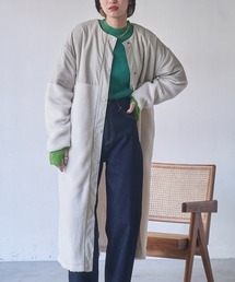 VACANCY | ボア切替ノーカラーロングコート(ノーカラーコート)