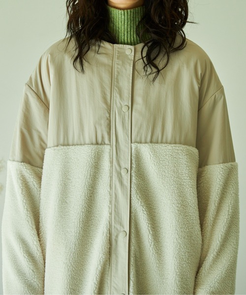 VACANCY(ヴァカンシー)の「ボア切替ノーカラーロングコート(ノーカラーコート・レディース・アイボリー/モカ/ブラック・FREE)」の11枚目の写真