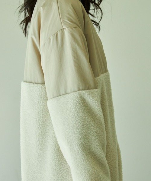 VACANCY(ヴァカンシー)の「ボア切替ノーカラーロングコート(ノーカラーコート・レディース・アイボリー/モカ/ブラック・FREE)」の13枚目の写真