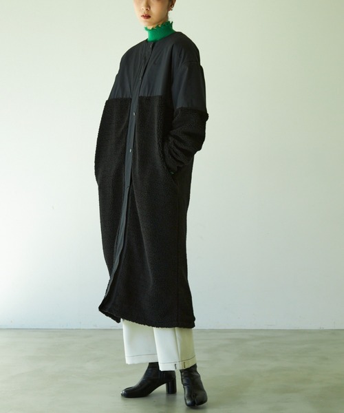 VACANCY(ヴァカンシー)の「ボア切替ノーカラーロングコート(ノーカラーコート・レディース・アイボリー/モカ/ブラック・FREE)」の18枚目の写真