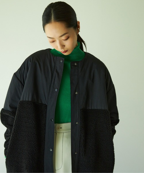 VACANCY(ヴァカンシー)の「ボア切替ノーカラーロングコート(ノーカラーコート・レディース・アイボリー/モカ/ブラック・FREE)」の22枚目の写真