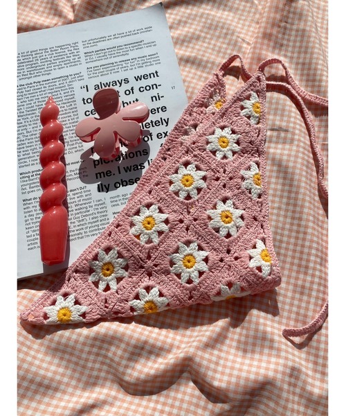 WC（ダブル シー）の「クロシェバブーシュカ（ヘアバンド・レディース・パープル/ピンク/グリーン・FREE）」の3枚目の写真