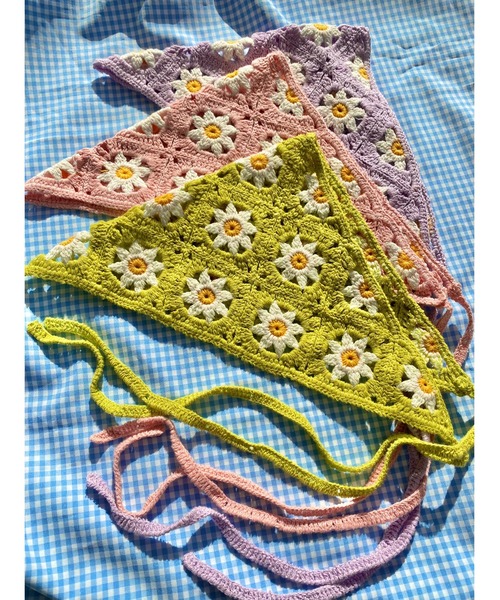 WC（ダブル シー）の「クロシェバブーシュカ（ヘアバンド・レディース・パープル/ピンク/グリーン・FREE）」の5枚目の写真