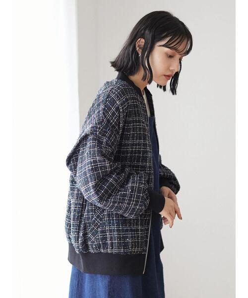 ELENCARE DUE（エレンカーレデュエ）の「・ELENCARE DUE ツィードチェックブルゾン＊（ブルゾン・レディース・ピンク/ブラウン/ネイビー・FREE）」の4枚目の写真