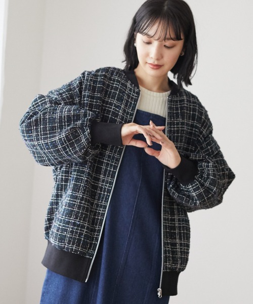 ELENCARE DUE（エレンカーレデュエ）の「・ELENCARE DUE ツィードチェックブルゾン＊（ブルゾン・レディース・ピンク/ブラウン/ネイビー・FREE）」の3枚目の写真