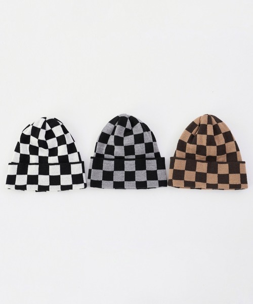 FEKETE（フェケテ）の「FEKETE CHESS CHECK BEANIE（ニットキャップ/ビーニー・メンズ・ブラック/ベージュ/グレー・FREE）」の4枚目の写真