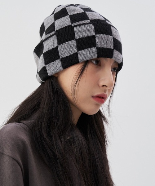 FEKETE（フェケテ）の「FEKETE CHESS CHECK BEANIE（ニットキャップ/ビーニー・メンズ・ブラック/ベージュ/グレー・FREE）」の6枚目の写真