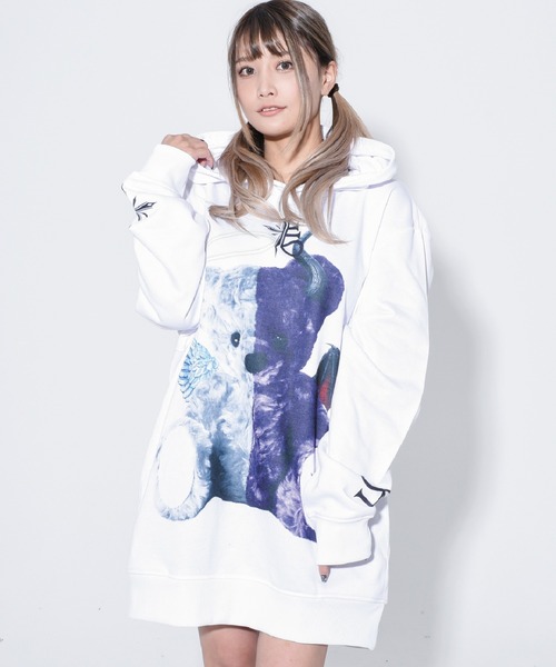 『TRAVAS TOKYO/トラバス トーキョー』Angel & Devil bear Hoodie/くまプリント プルオーバーパーカー フーディー