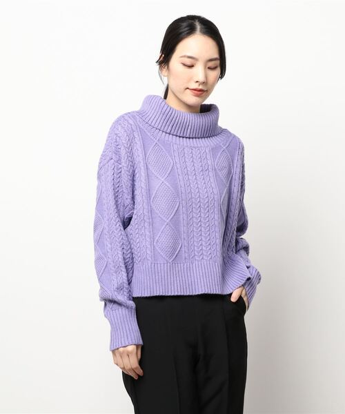 Te chichi TERRASSE（テチチテラス）の「ショートケーブルニットプルオーバー（ニット/セーター・レディース・ベージュ/ラベンダー/ブラック・ﾌﾘ-）」の3枚目の写真