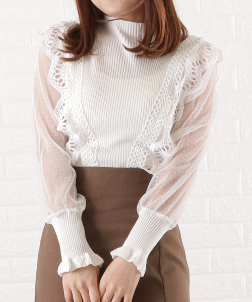 Vレース付きハーフハイネック チュール長袖ニット ニット セーター Lace Ladies レースレディース のファッション通販 Zozotown