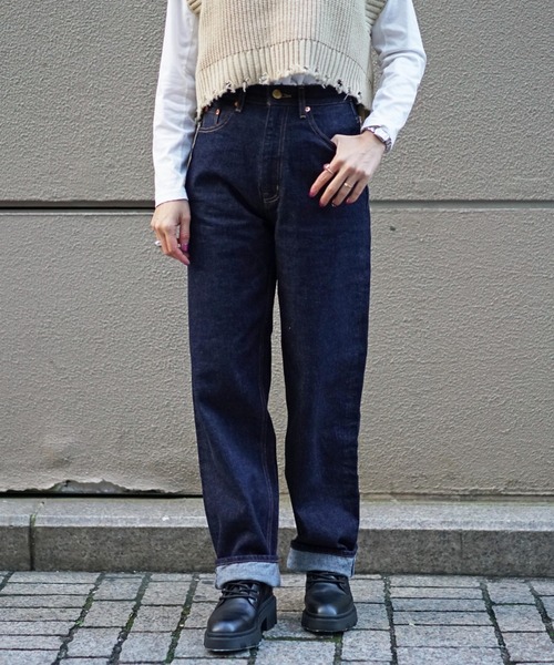 B'2nd(ビーセカンド)の「BIT BLUE(ビットブルー)ワイドストレートデニム(デニムパンツ・レディース・インディゴブルー・24/26/25/23)」の1枚目の写真