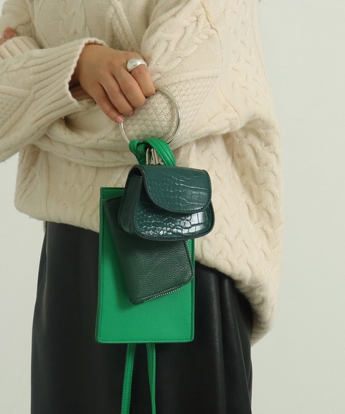 AULI(アウリィ)の「【3点セット】リングハンドルマルチショルダーバッグ(ショルダーバッグ・レディース・ライトグレー/グリーン・FREE)」の12枚目の写真