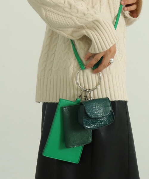 AULI(アウリィ)の「【3点セット】リングハンドルマルチショルダーバッグ(ショルダーバッグ・レディース・ライトグレー/グリーン・FREE)」の7枚目の写真
