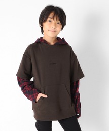 GLAZOS | 裏毛・ドロップショルダーフードシャツレイヤード風トレーナー(スウェット)