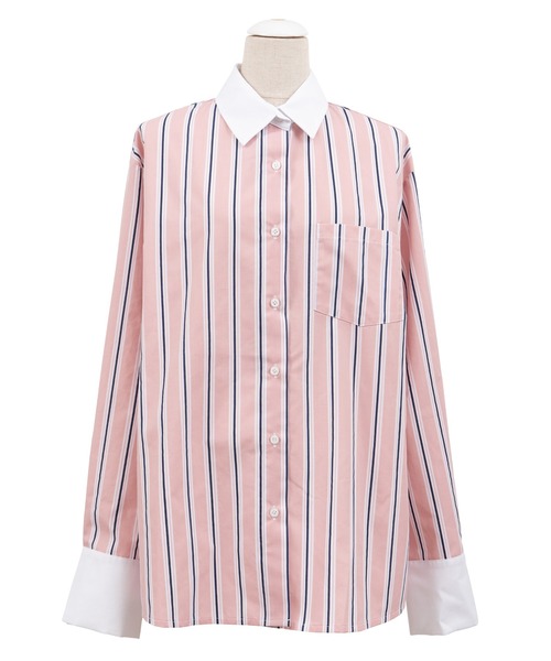 PUNYUS（プニュズ）の「クレリックストライプシャツ（シャツ/ブラウス・レディース・ピンク/ブルー・1/2/4/3）」の12枚目の写真