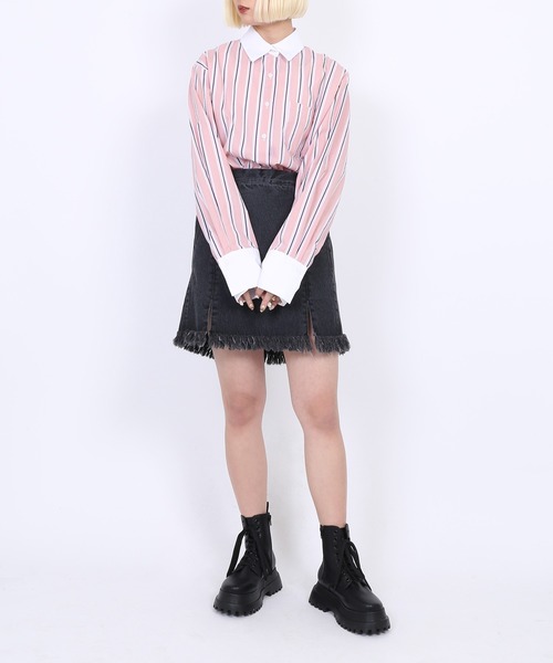 PUNYUS（プニュズ）の「クレリックストライプシャツ（シャツ/ブラウス・レディース・ピンク/ブルー・1/2/4/3）」の15枚目の写真